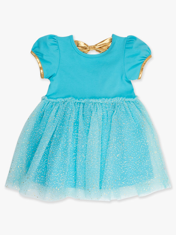 Princess Bow Twirl Dress- Teal Golden Princess