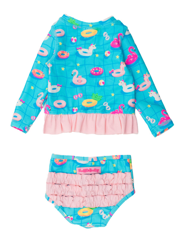 Long Sleeve Rash Guard Bikini- Neon Pool Party