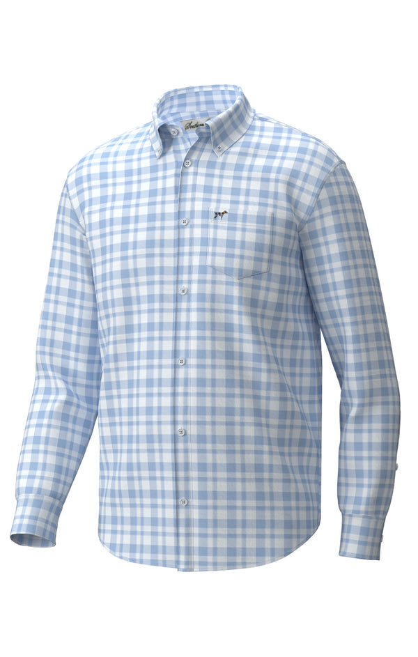Youth Hadley Luxe Lite Button Down- Sky Blue/Bermuda Plaid