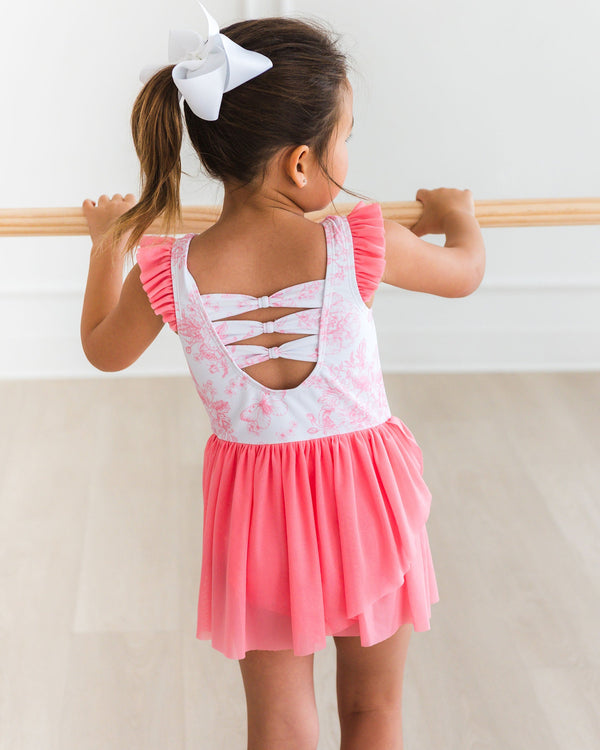 Flutter Sleeve Leotard- Butterfly Garden Toile