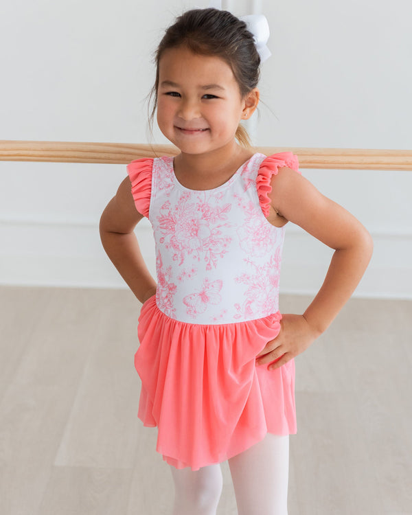 Flutter Sleeve Leotard- Butterfly Garden Toile