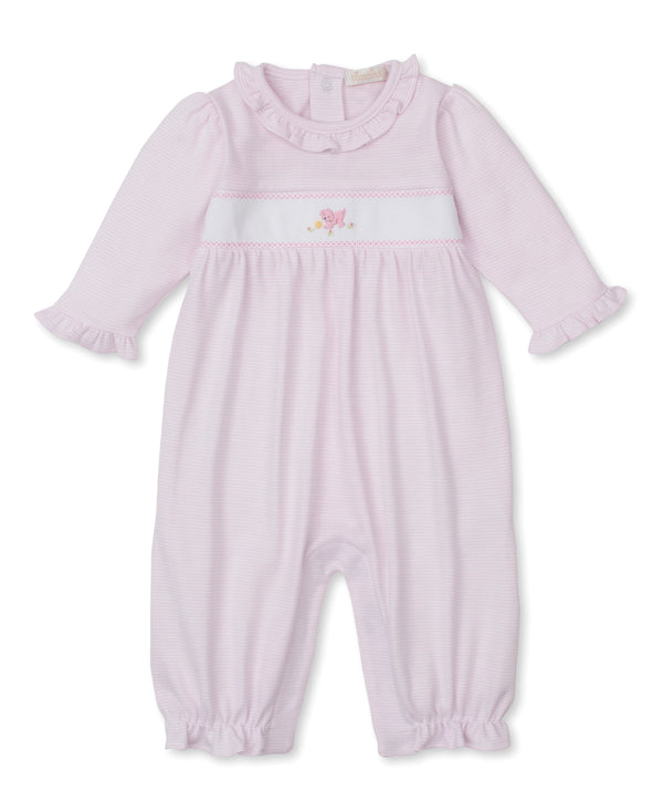 Playing Pup Ruffle Playsuit- Pink Stripe