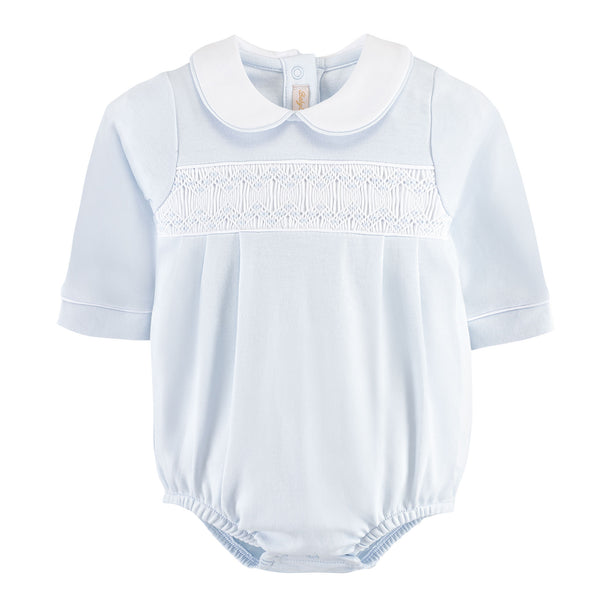 Collared Smocked LS Bubble- Lt. Blue