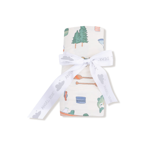 Fishing Things Swaddle Blanket- Frosty Spruce
