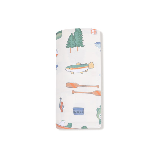 Fishing Things Swaddle Blanket- Frosty Spruce