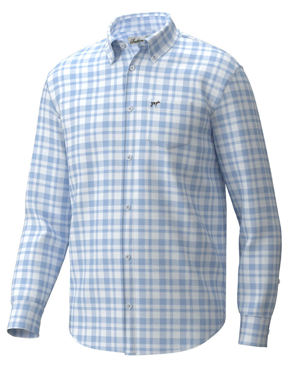 Hadley Luxe Lite Button Down-(Men's) Sky Blue/Bermuda Plaid