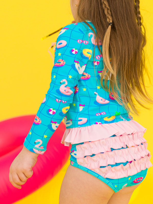 Long Sleeve Rash Guard Bikini- Neon Pool Party