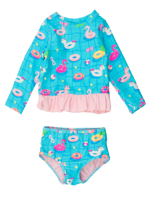 Long Sleeve Rash Guard Bikini- Neon Pool Party