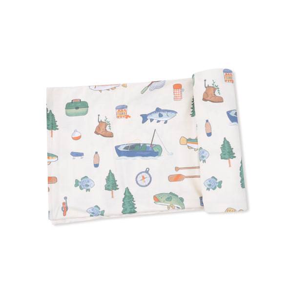 Fishing Things Swaddle Blanket- Frosty Spruce