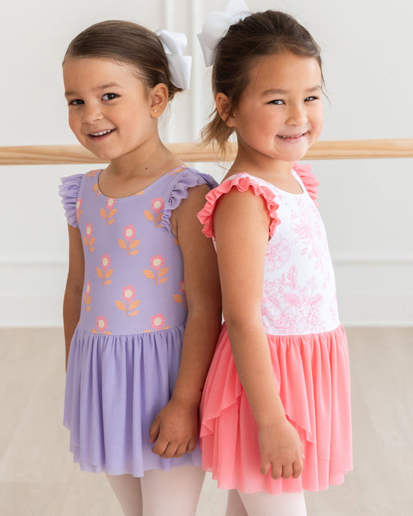 Flutter Sleeve Leotard- Butterfly Garden Toile