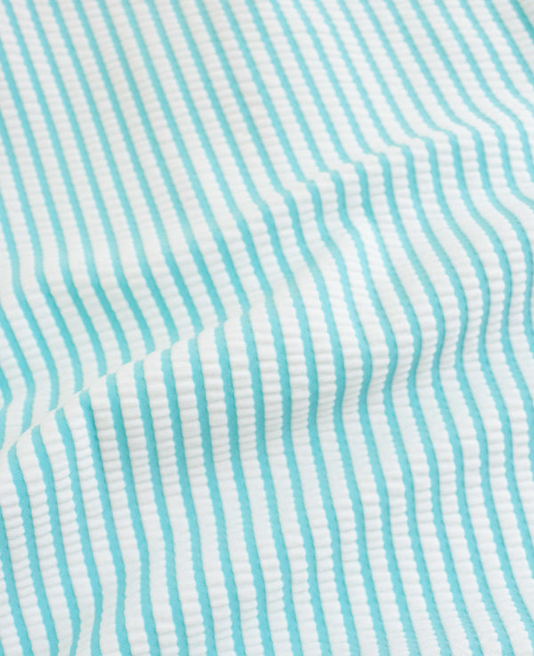 Long Sleeve Rash Guard One Piece- Bright Aqua Seersucker