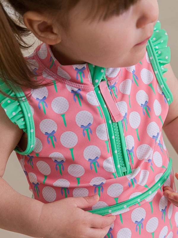 Sleeveless Zip Ruffle Sleeve Active Dress- Pink Tee Time