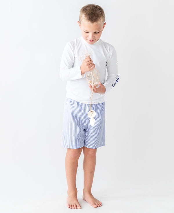 Swim Trunks- Periwinkle Blue Seersucker