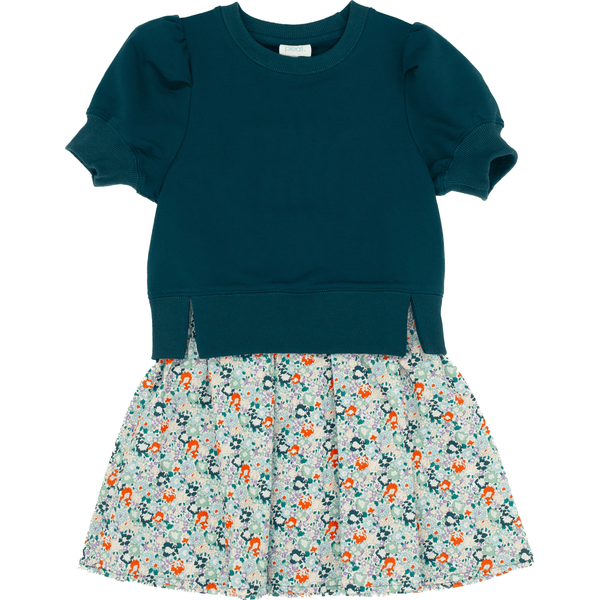 Clara Combo Dress- Teal Floral