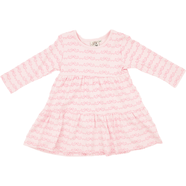 Trellis Bow Print Tiered LS Dress