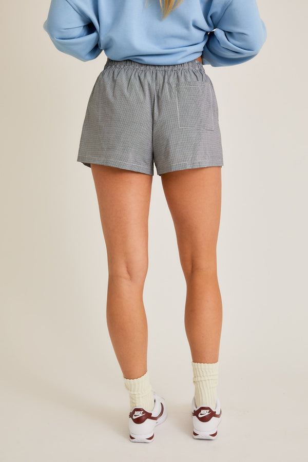 Waist Tie Check Shorts- Black