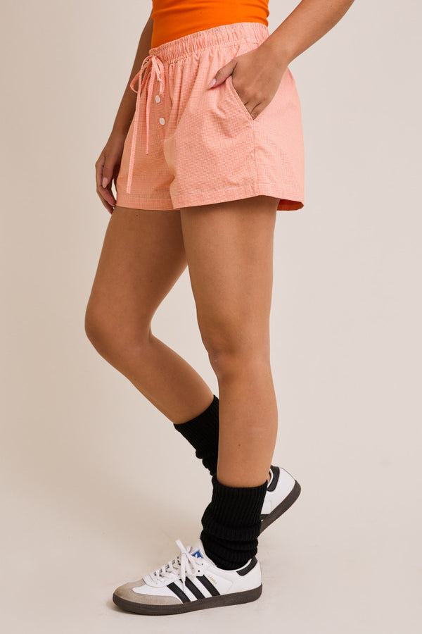 Waist Tie Check Shorts- Orange