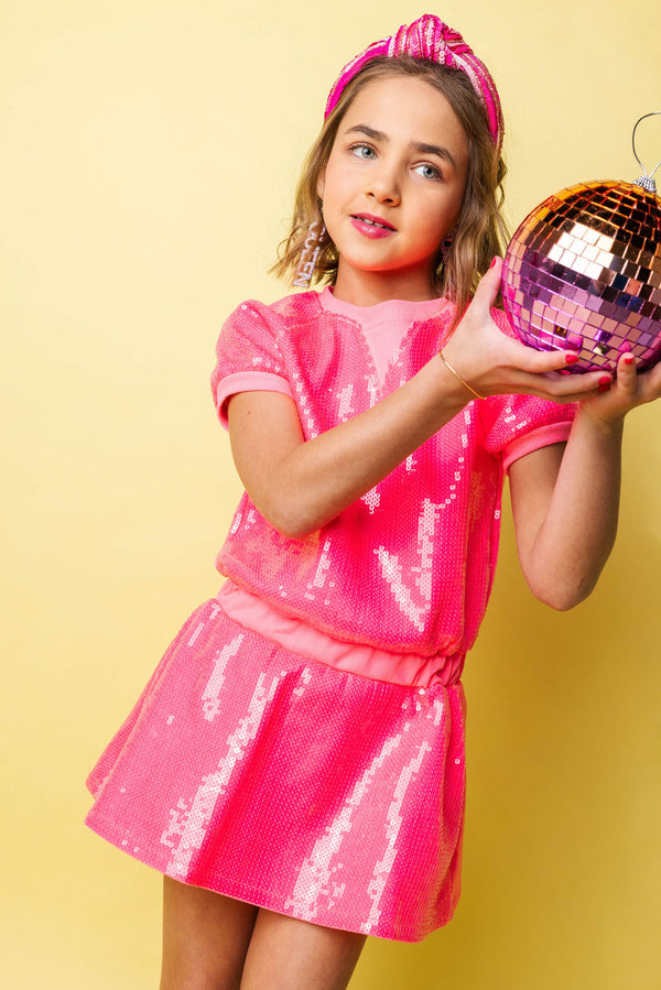 Neon Pink Full Sequin Dress