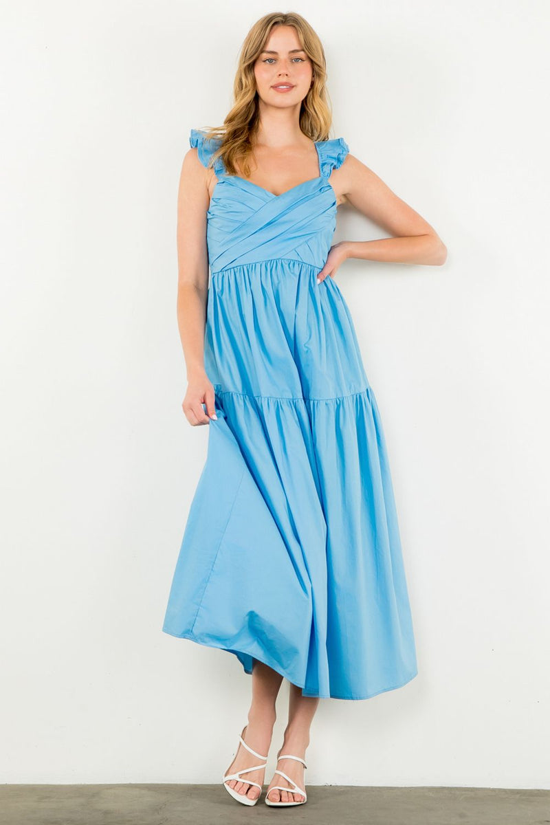 Tiered Poplin Maxi Dress- Blue – Smock Candy