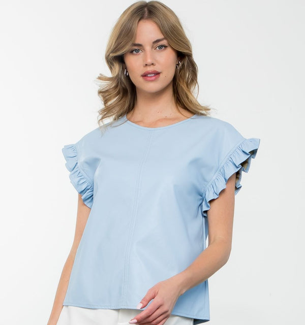 Ruched Sleeve Leather Top