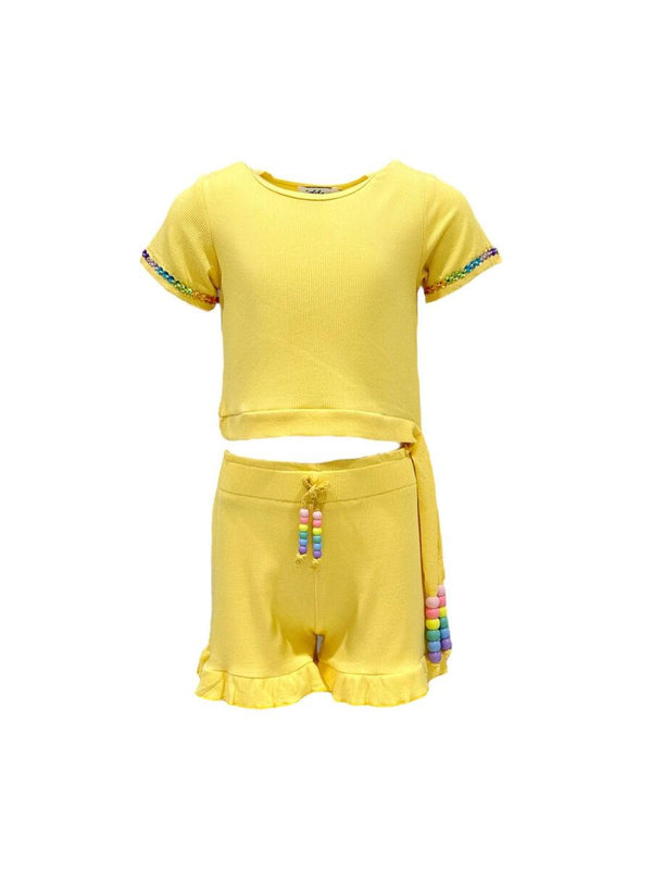 Candy Beaded Gem Ruffle Set Yellow