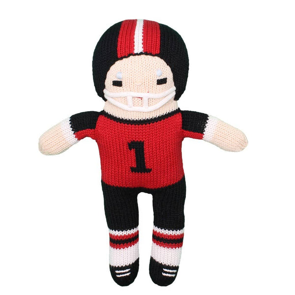 Football Player Knit Dolls: 7" Rattle - Red/Black