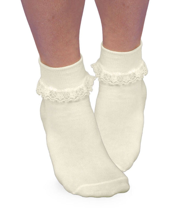 Smooth Toe Simplicity Lace Turn Cuff Socks 1 Pair - Pearl White