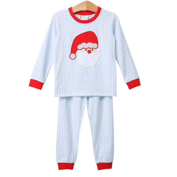 Santa Face Blue Gingham Set- Light Skin