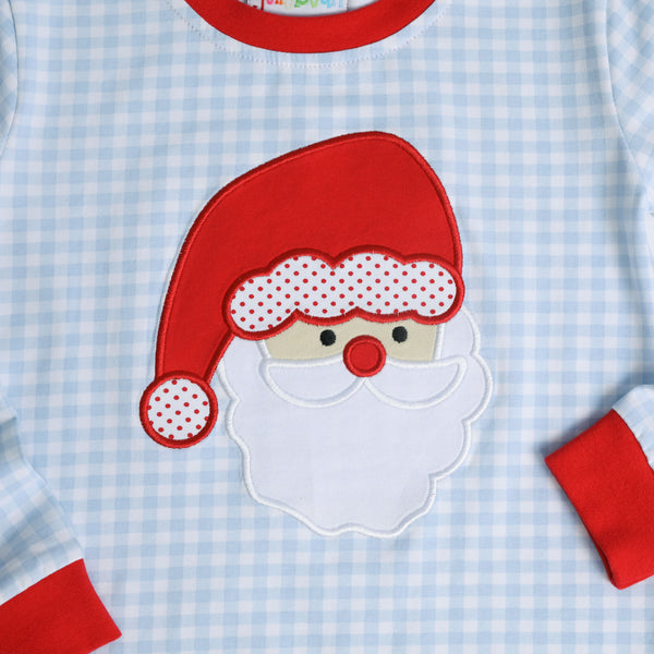 Santa Face Blue Gingham Set- Light Skin