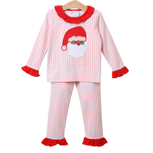 Santa Face Pink Gingham Ruffle Set- Dark Skin