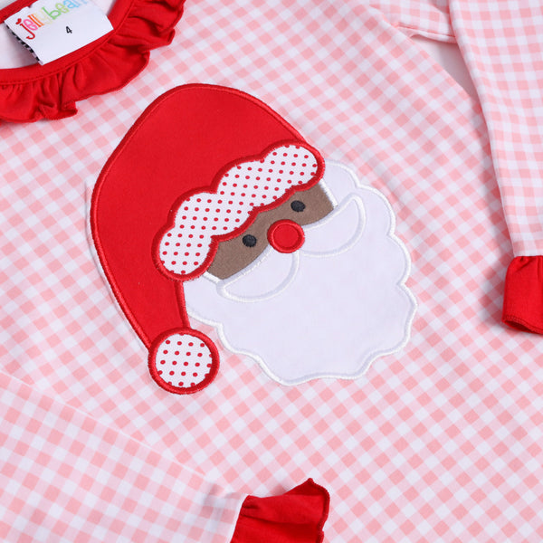 Santa Face Pink Gingham Ruffle Set- Dark Skin