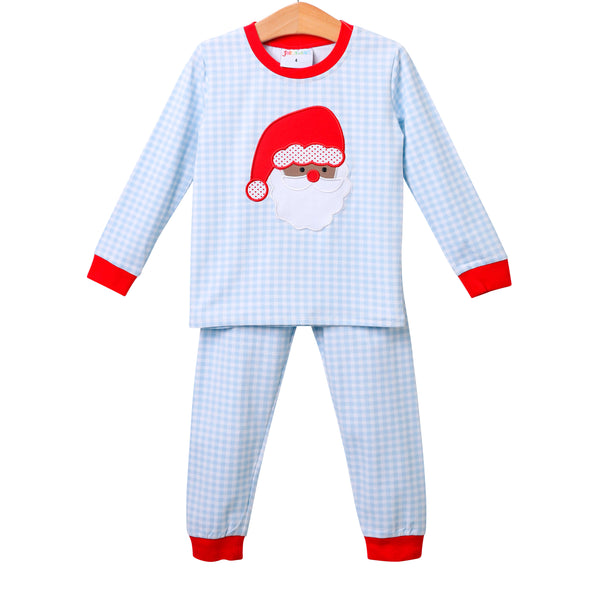 Santa Face Blue Gingham Set- Dark Skin
