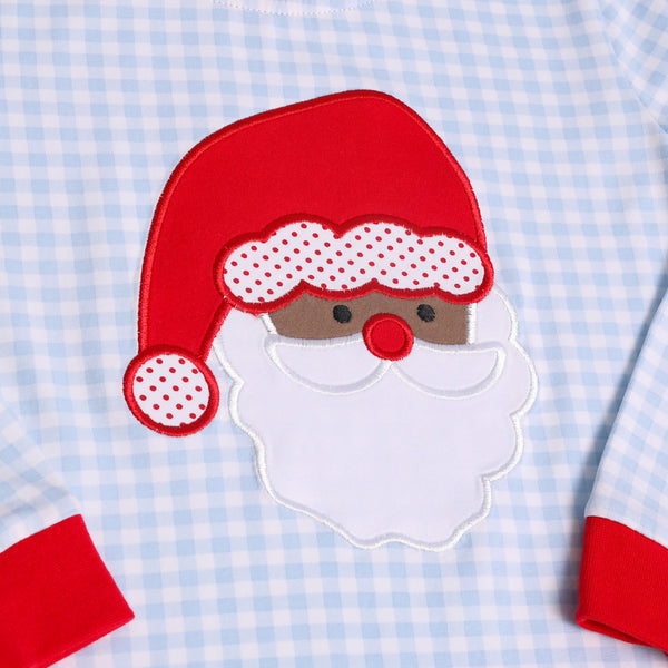 Santa Face Blue Gingham Set- Dark Skin