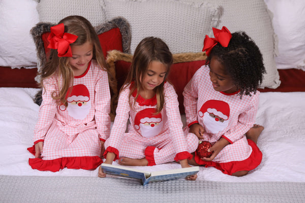 Santa Face Pink Gingham Ruffle Set- Dark Skin