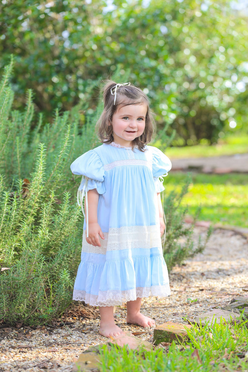 Light Blue Ecru Heirloom Dress Smock Candy