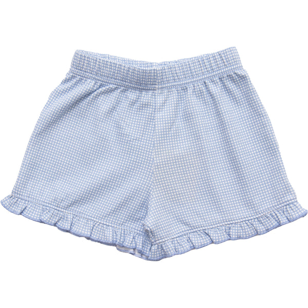 Light Blue Windowpane Ruffle Shorts