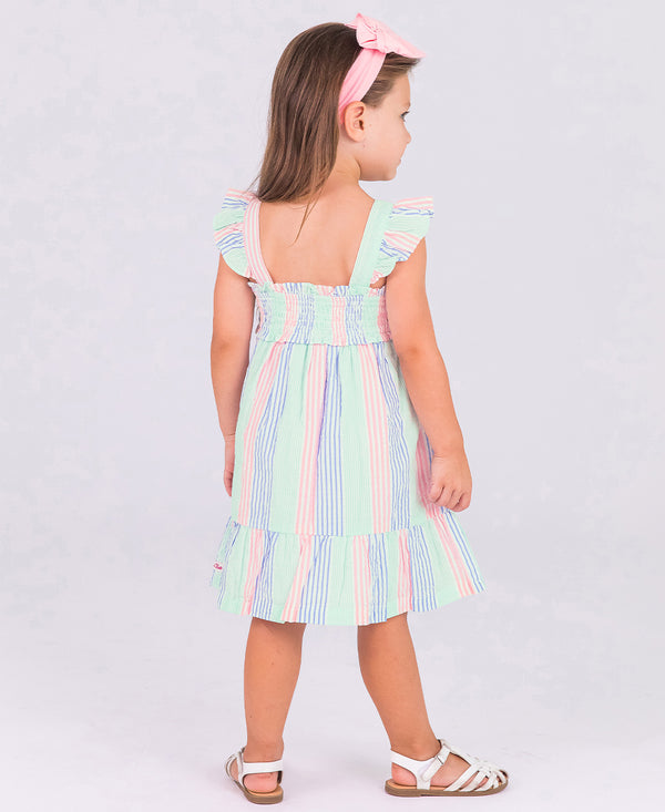 Smocked Flutter Strap Dress- Multi-Color Seersucker