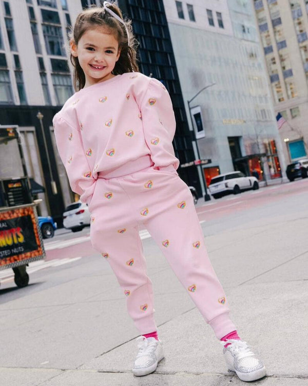 Embroidered Heart All Over Set- Pink