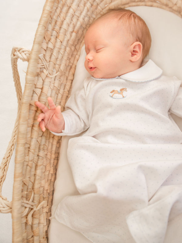 Rocking Horse Day Gown- Blue Bitty Dot