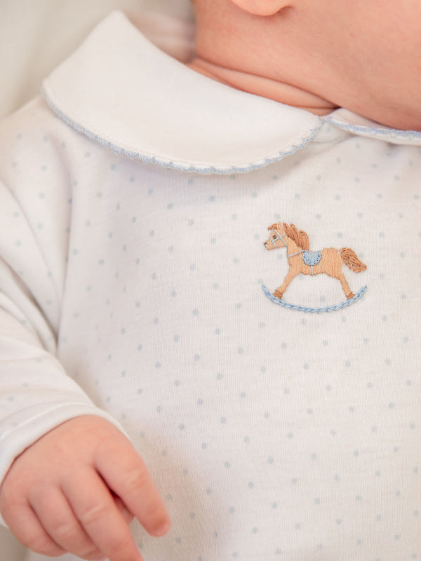 Rocking Horse Day Gown- Blue Bitty Dot