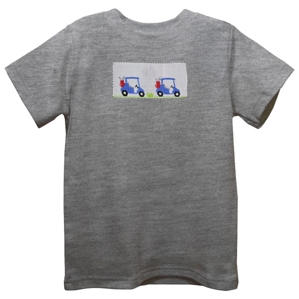 Golf Cart Smocked Knit Tee- Gray