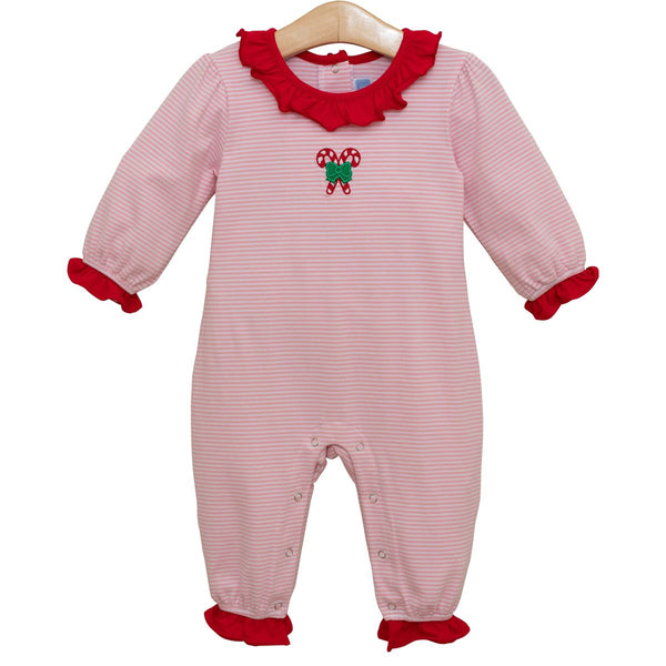 Candy Cane Embroidery Ruffle Romper