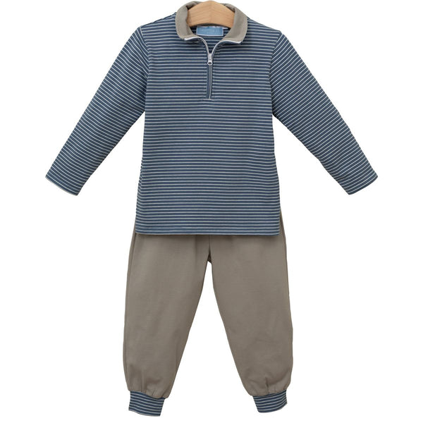 Tucker Pullover Set- Blue Stripe/Beige
