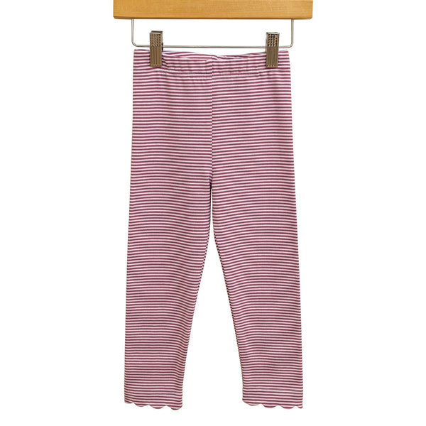 Scallop Leggings- Cranberry Stripe