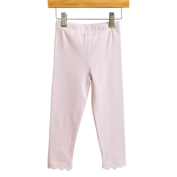 Scallop Leggings- Light Pink Stripe