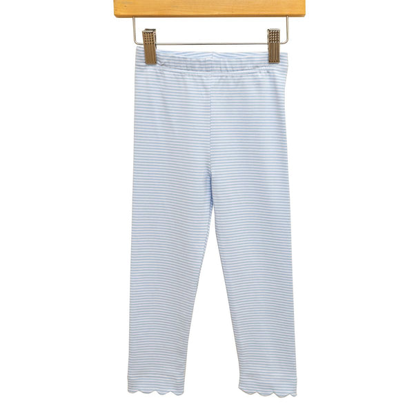 Scallop Leggings- Light Blue Stripe