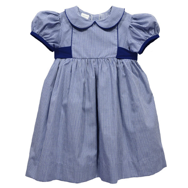 Peter Pan Collar Dress W/ Sash- Royal Mini Check