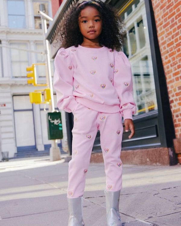 Embroidered Heart All Over Set- Pink
