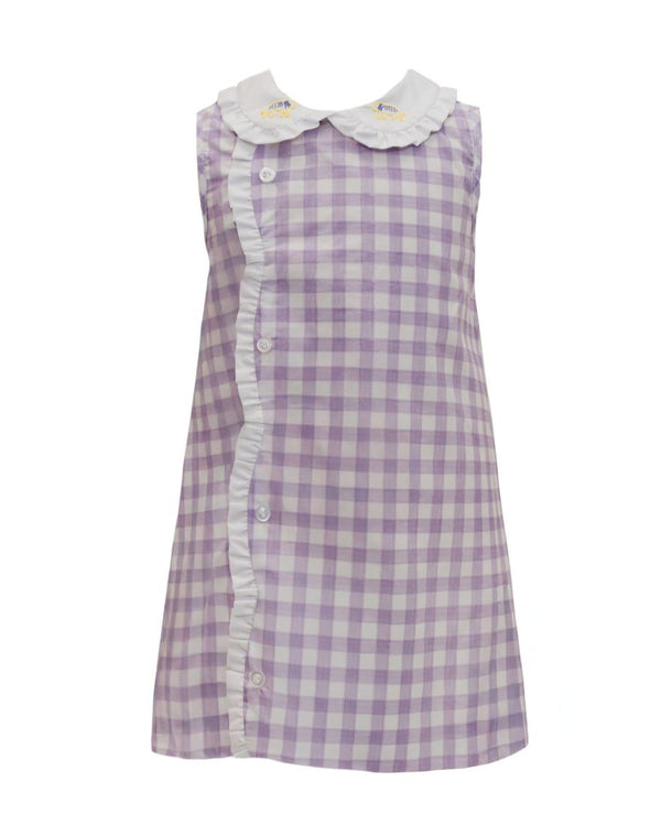 Watercolor Gingham Tiger Scallop Dress