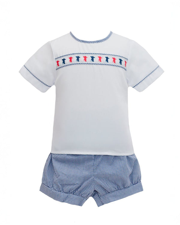 Navy Blue Gingham Colonial Ribbon Banded Short Set